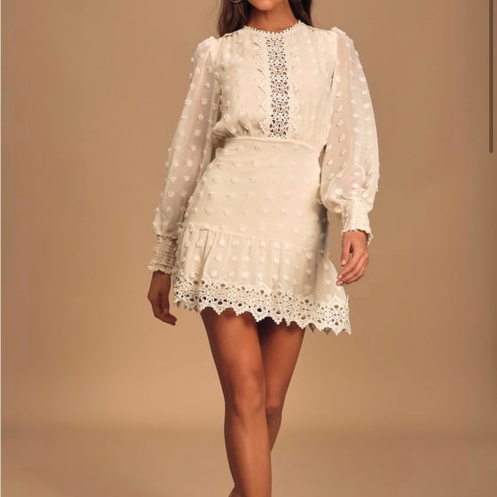 Lulus lust or love cream embroidered lace long sleeve dress